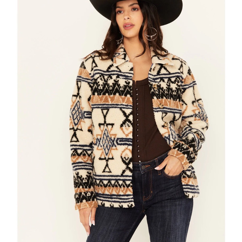 Women's Cream Aztec Sherpa Jacket - Unbranded